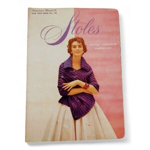 STOLES‎ Knitted Crocheted Hairpin Lace Shawls MCM Booklet Vtg American Thread Co